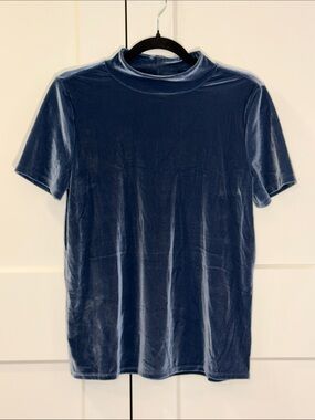 Express Velvet Turtleneck Short Sleeve Top - Navy